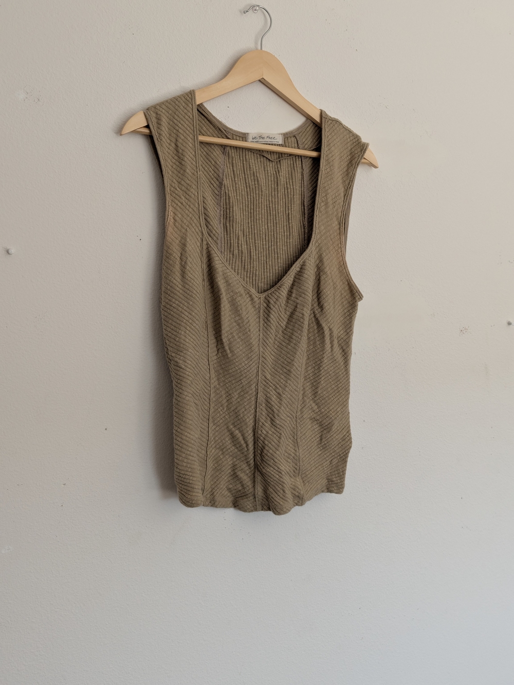 We The Free Olive Ribbed V-Neck Tank